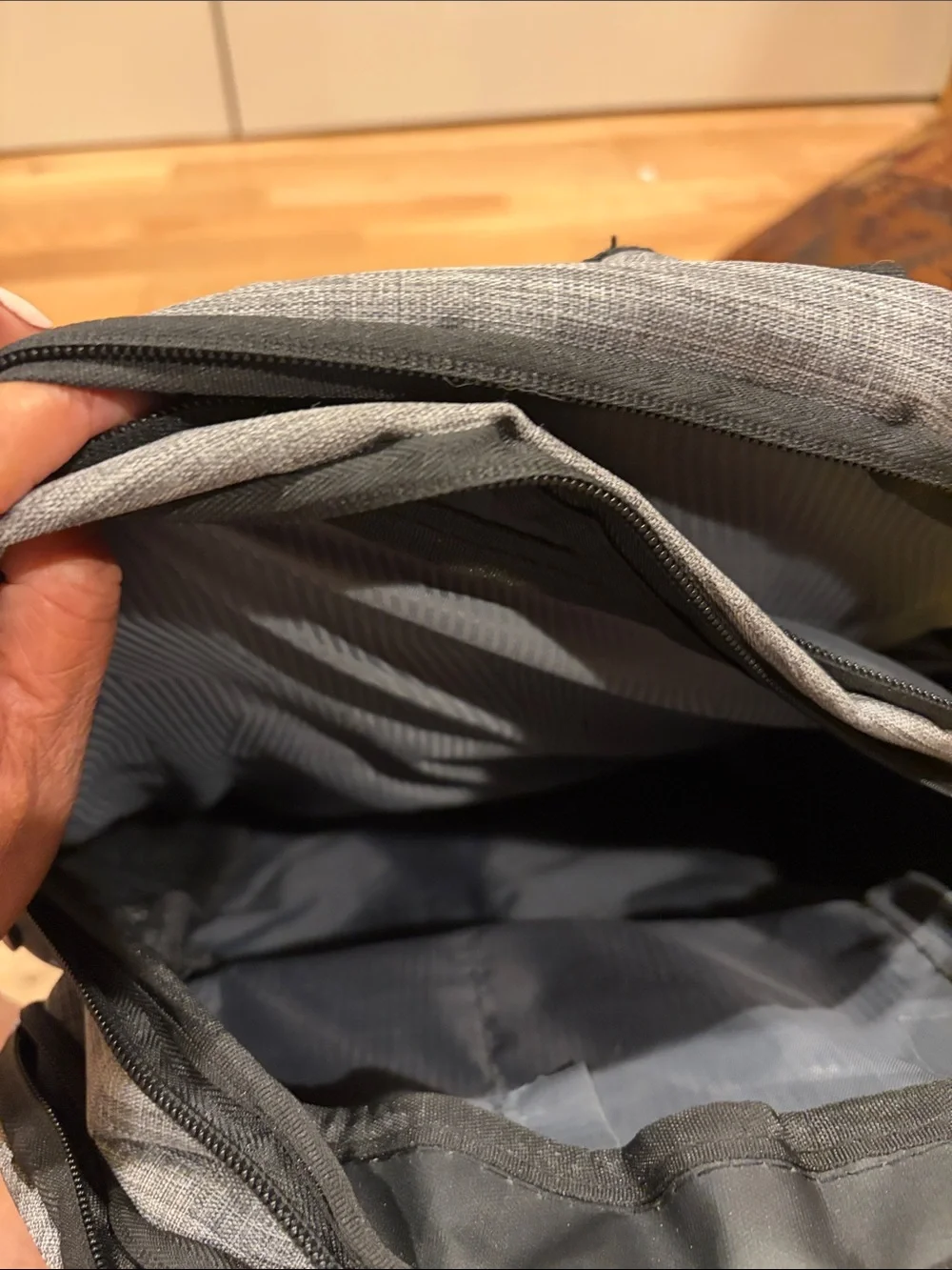 Men's Gray Two-Tone Backpack with Brown Base